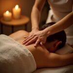 Expert therapist performing professional back and shoulder massage on guest draped in white towel with candles at Holistic Luxury Spa & Salon, Bhopal