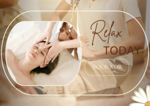 Woman receiving a relaxing facial massage treatment at a luxury spa and wellness center with therapist providing holistic therapy services.